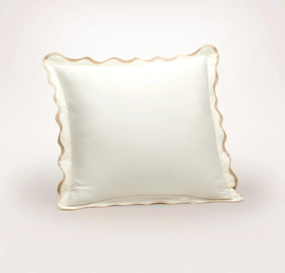 Percale Embellished Sham - Cream/Sand Curved Edge