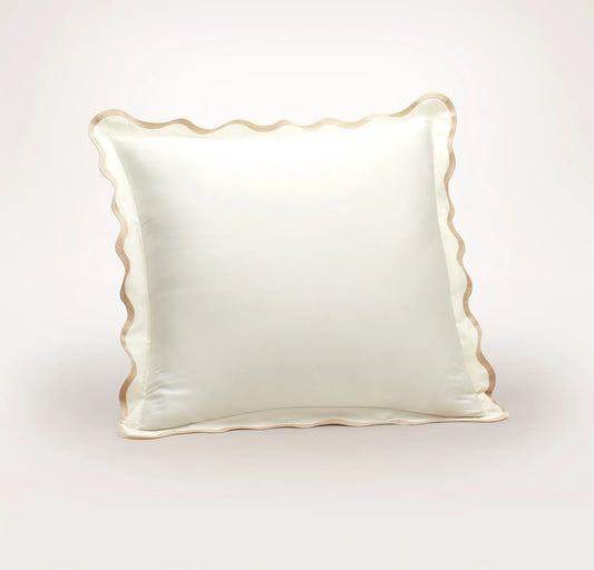 Percale Embellished Sham - Cream/Sand Curved Edge