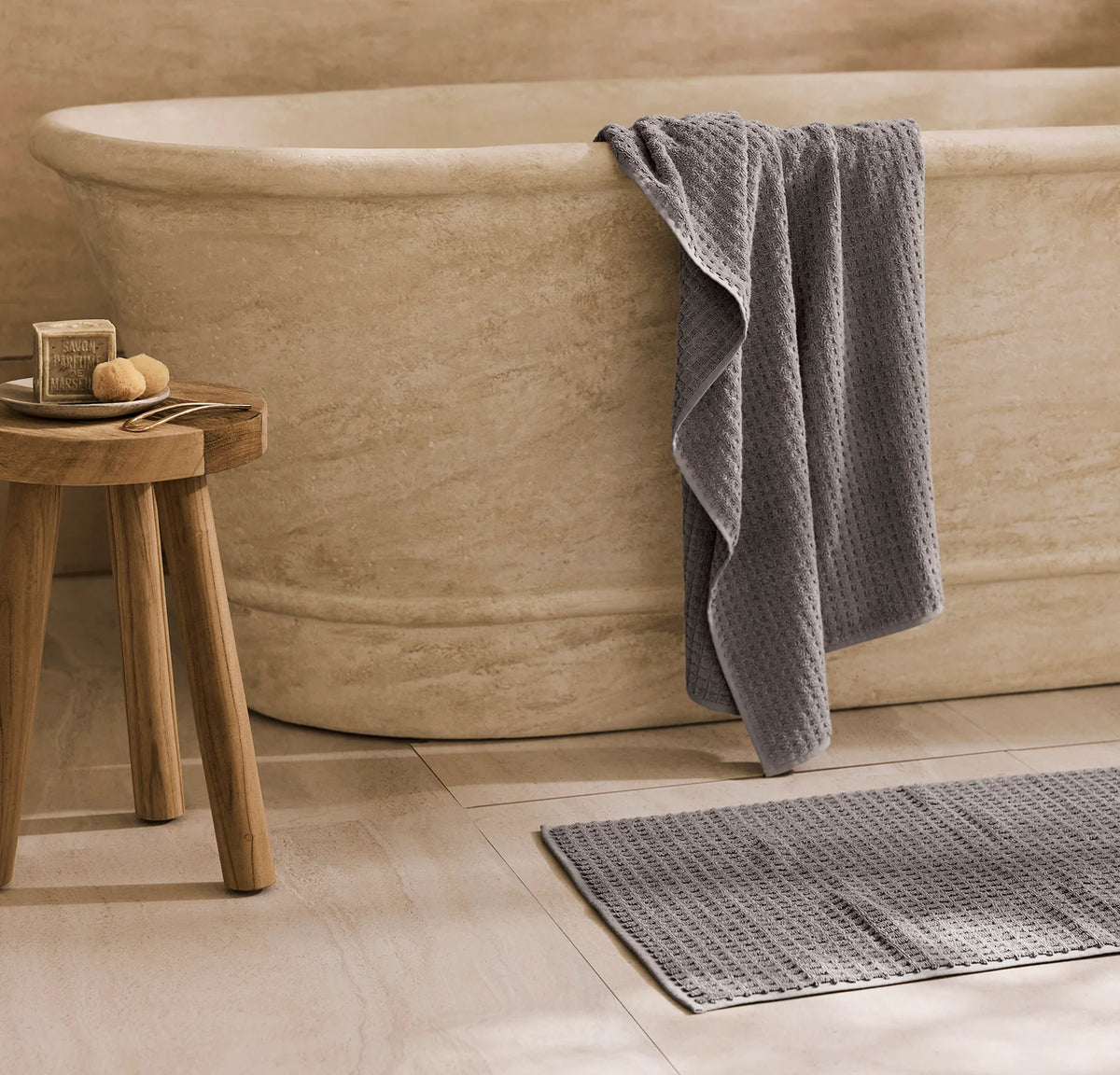 Turkish Waffle Bath Mat - Stone