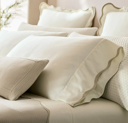Signature Embellished Pillowcase Set - Cream/Sand Curved Edge