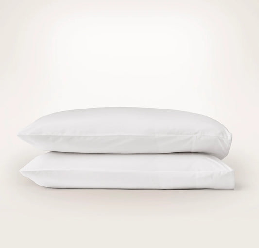 Percale Embellished Pillowcase Set - White/White Piped Edge