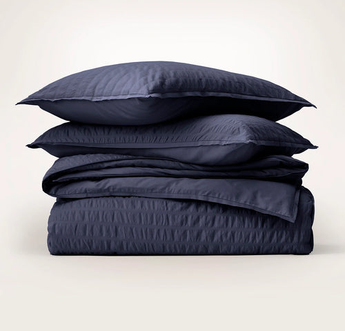 Relaxed Seersucker Duvet Set - Coastal Navy