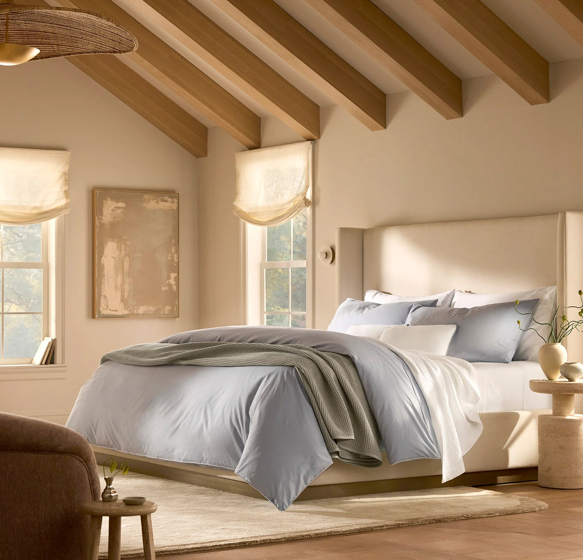 Signature Embellished Duvet Set - Hydrangea/White Piped Edge