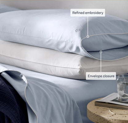 Percale Embellished Pillowcase Set - Hydrangea/White Piped Edge