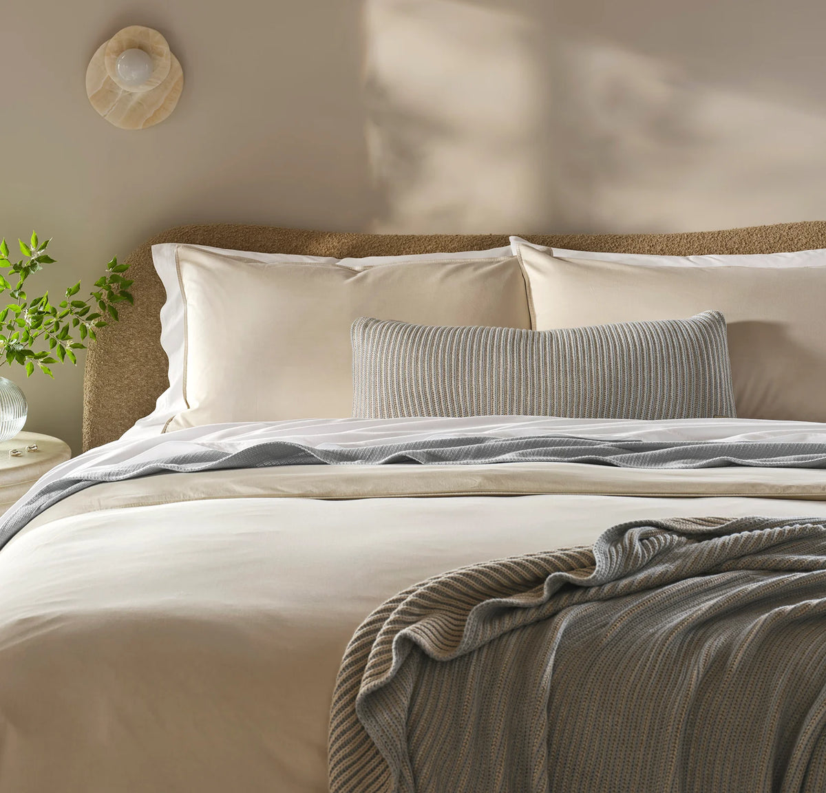 Sunday Knit Pillow Cover - Shore/Heathered Oatmeal