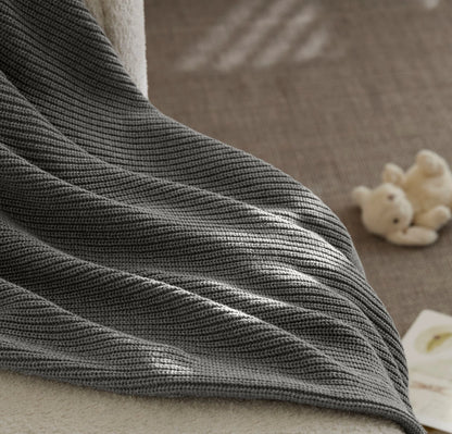 Ribbed Knit Baby Blanket - Heathered Stone