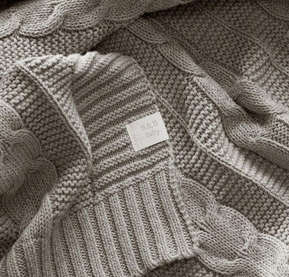 Cable Knit Baby Blanket - Heathered Pewter