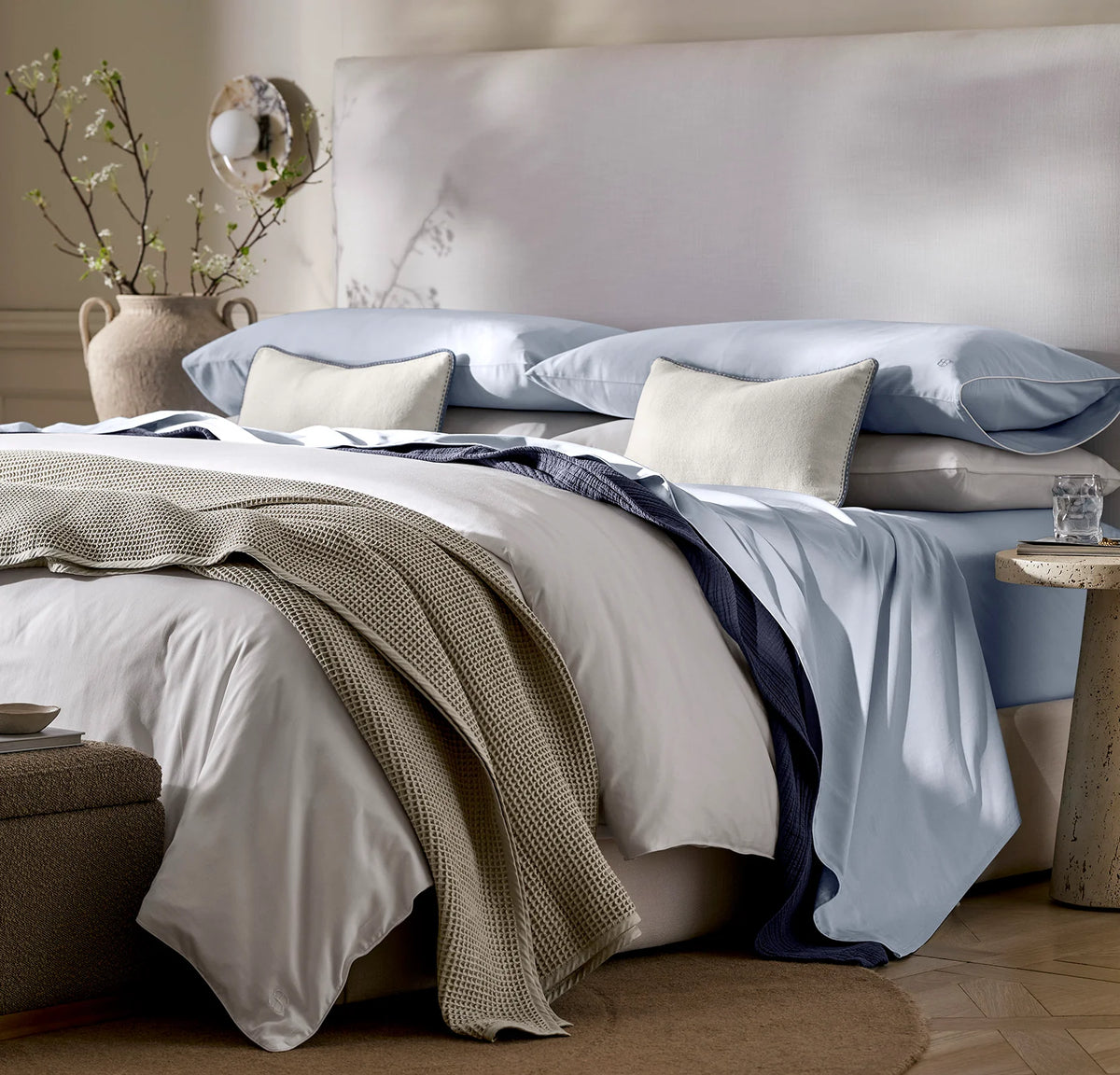 Signature Embellished Pillowcase Set - Hydrangea/White Piped Edge
