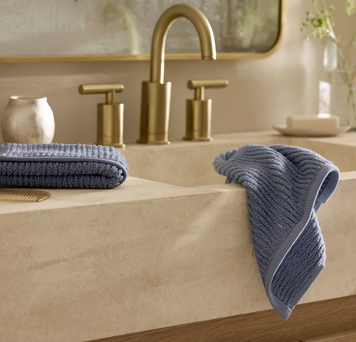 Turkish Ribbed Washcloths (Pair) - Mineral