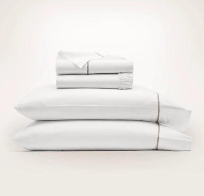 Percale Embellished Sheet Set - White/Oak Embroidered