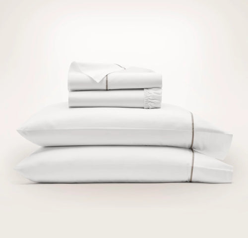 Percale Embellished Sheet Set - White/Oak Embroidered