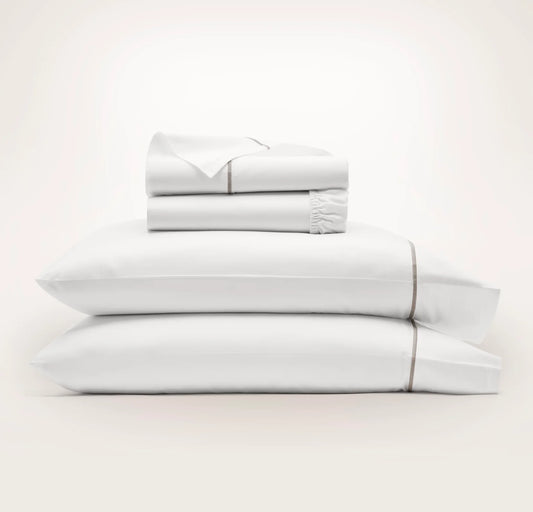 Percale Embellished Sheet Set - White/Oak Embroidered