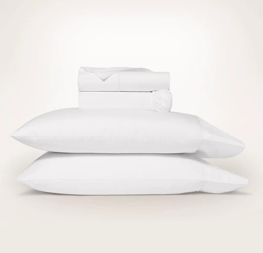 Percale Embellished Sheet Set - White/White Embroidered