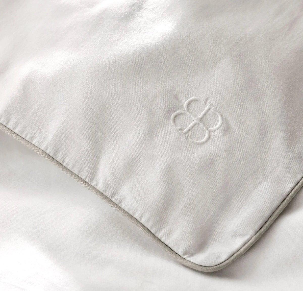 Percale Embellished Duvet Set - White/Pewter Piped Edge