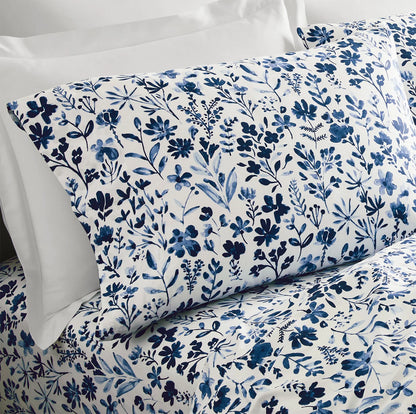 Signature Hemmed Pillowcase Set - Navy Botanical