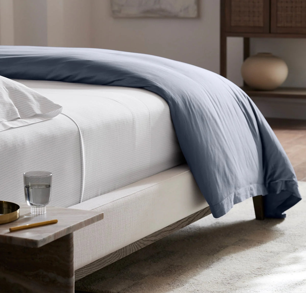 Percale Hemmed Duvet Set - Mineral