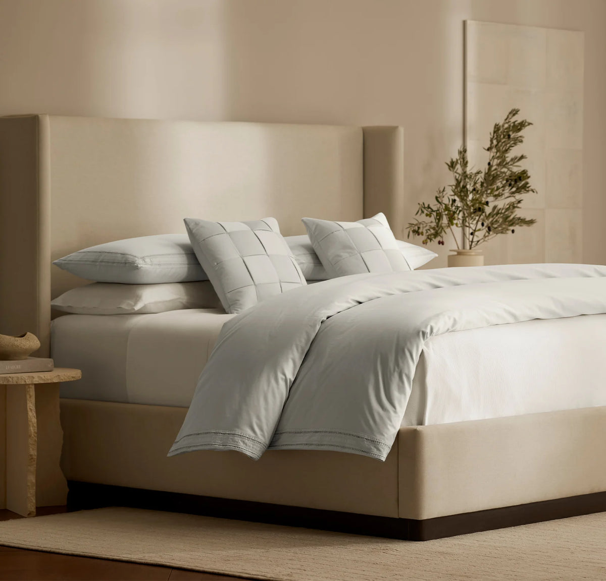 Signature Embellished Duvet Set - Mist/Mist Ladder Stitch