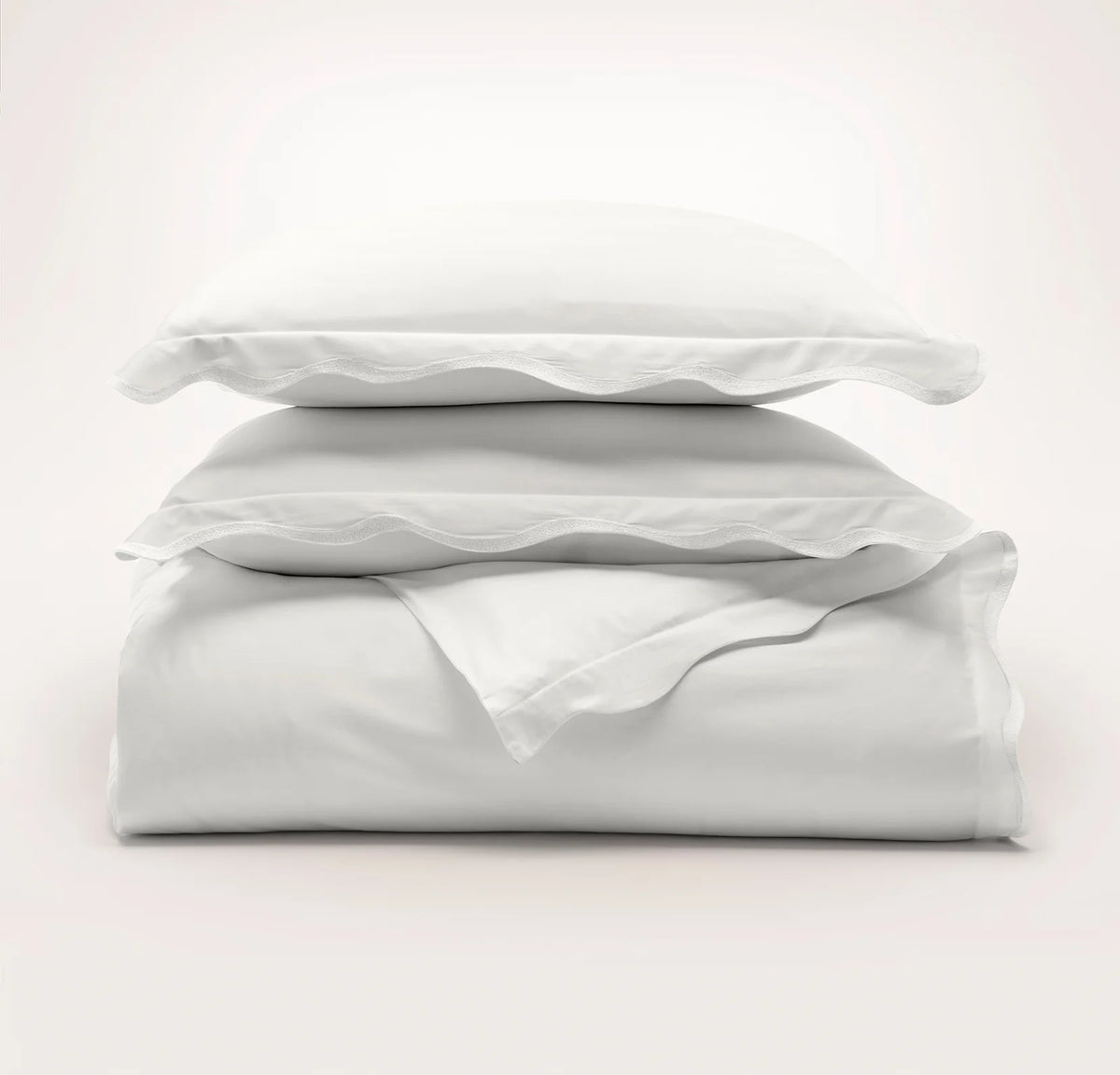 Percale Embellished Duvet Set - White/White Curved Edge