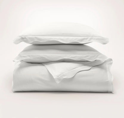 Percale Embellished Duvet Set - White/White Curved Edge