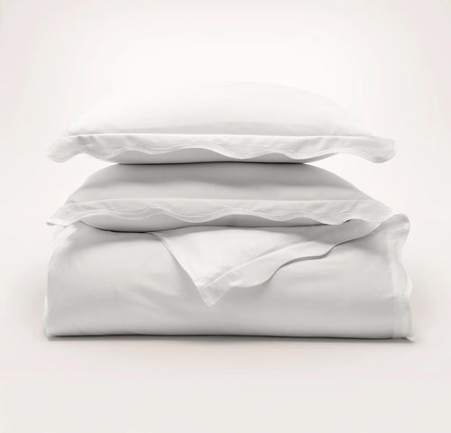 Percale Embellished Duvet Set - White/White Curved Edge