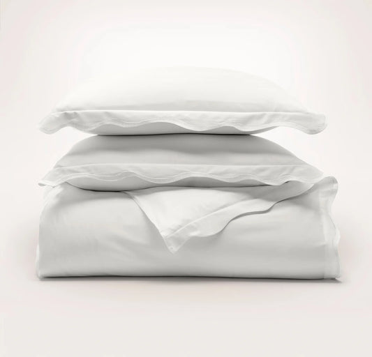 Signature Embellished Duvet Set - White/White Curved Edge