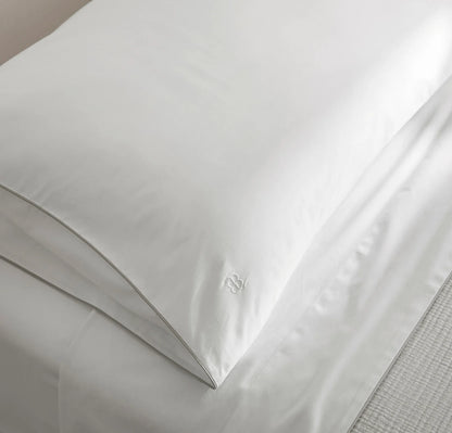 Signature Embellished Pillowcase Set - White/Pewter Piped Edge