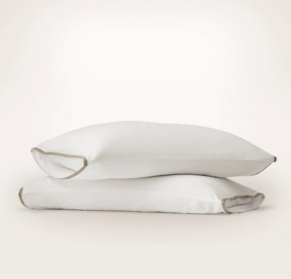Signature Embellished Pillowcase Set - White/Pewter/Oak Trielle