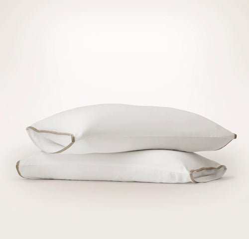Signature Embellished Pillowcase Set - White/Pewter/Oak Trielle