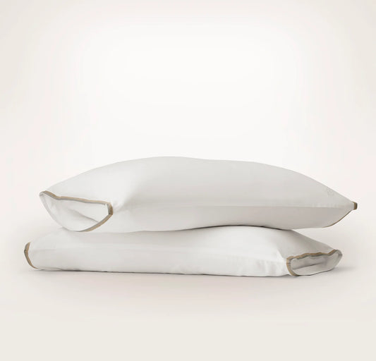 Signature Embellished Pillowcase Set - White/Pewter/Oak Trielle