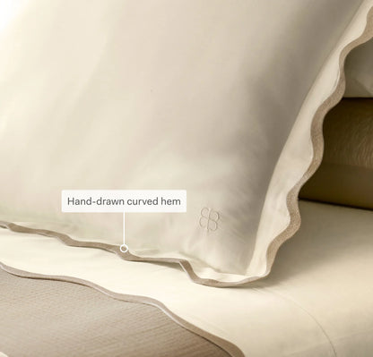 Percale Embellished Sham - Cream/Sand Curved Edge