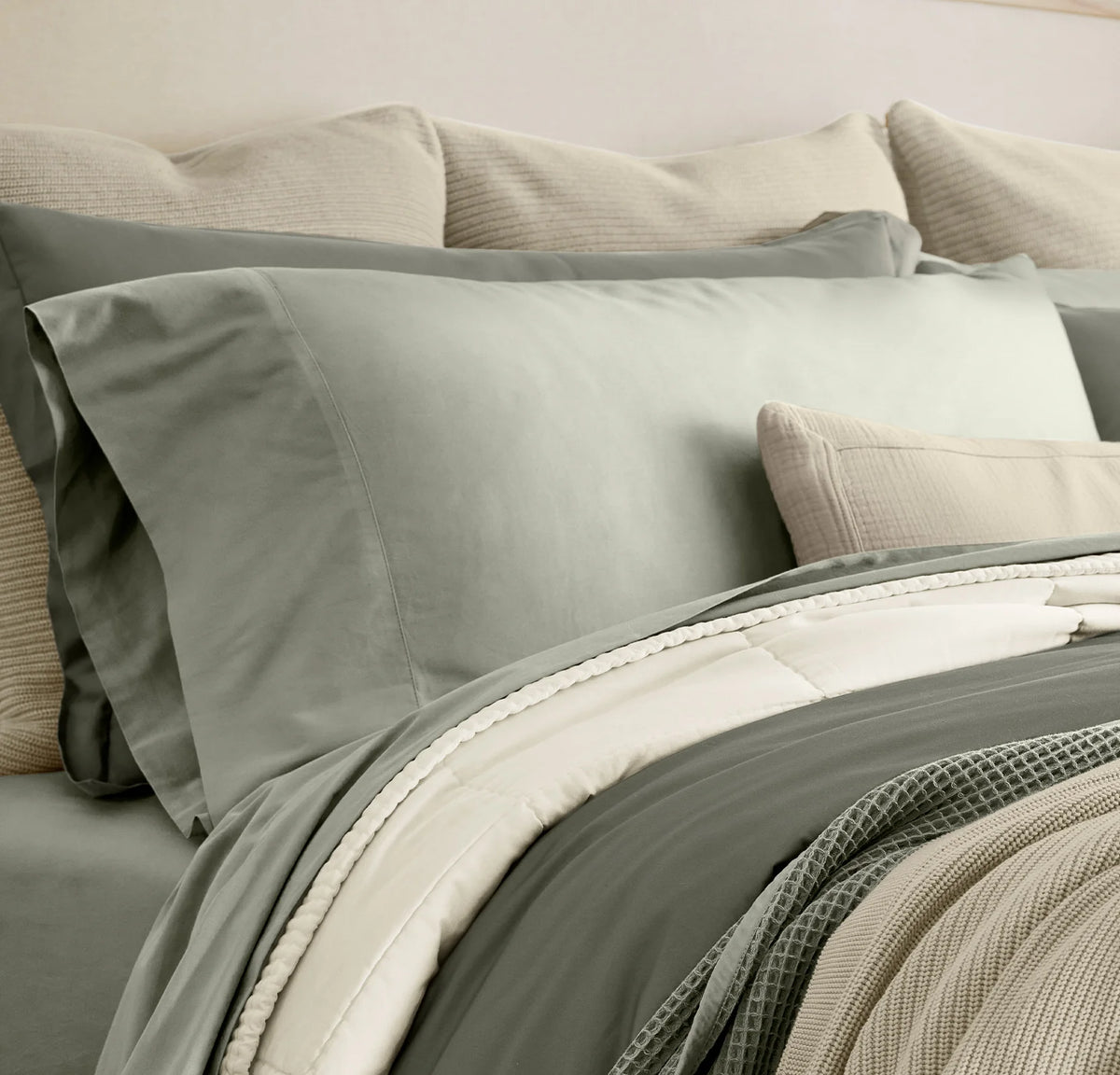 Percale Hemmed Pillowcase Set - Sageleaf