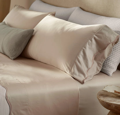 Signature Embellished Sheet Set - Sandstone/Desert Sand Curved Edge