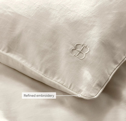 Percale Embellished Duvet Set - Hydrangea/White Piped Edge