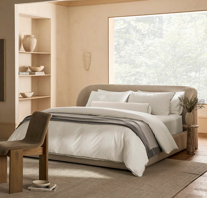 Percale Embellished Duvet Set - White/Pewter/Oak Trielle