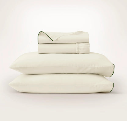 Signature Embellished Sheet Set - Cream/Olivine Piped Edge