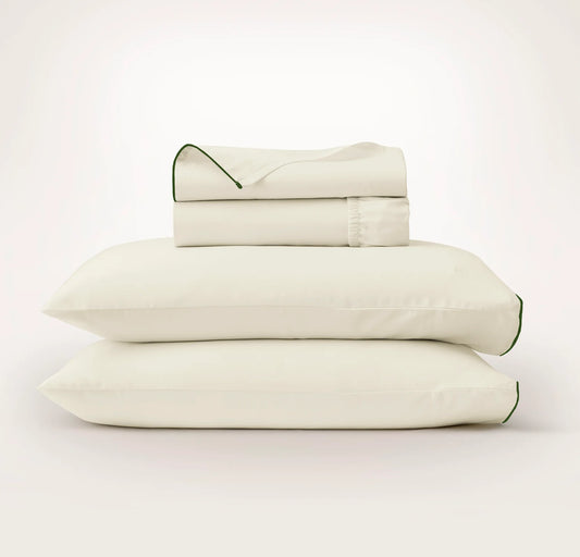 Signature Embellished Sheet Set - Cream/Olivine Piped Edge