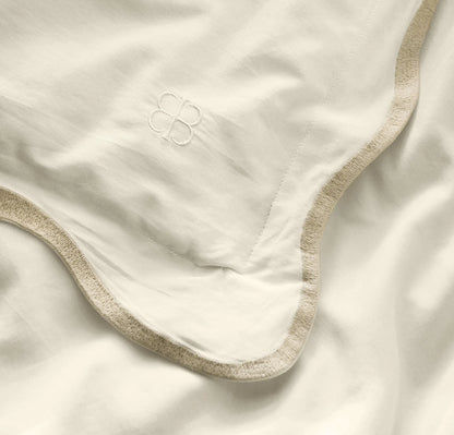 Percale Embellished Duvet Set - Cream/Sand Curved Edge