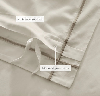 Percale Embellished Duvet Set - White/Mineral Embroidered