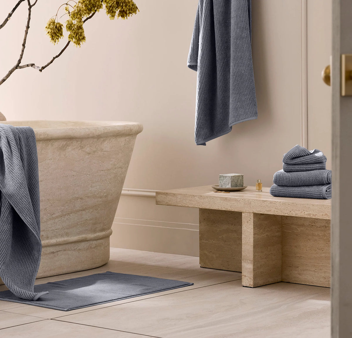 Turkish Ribbed Bath Mat - Mineral