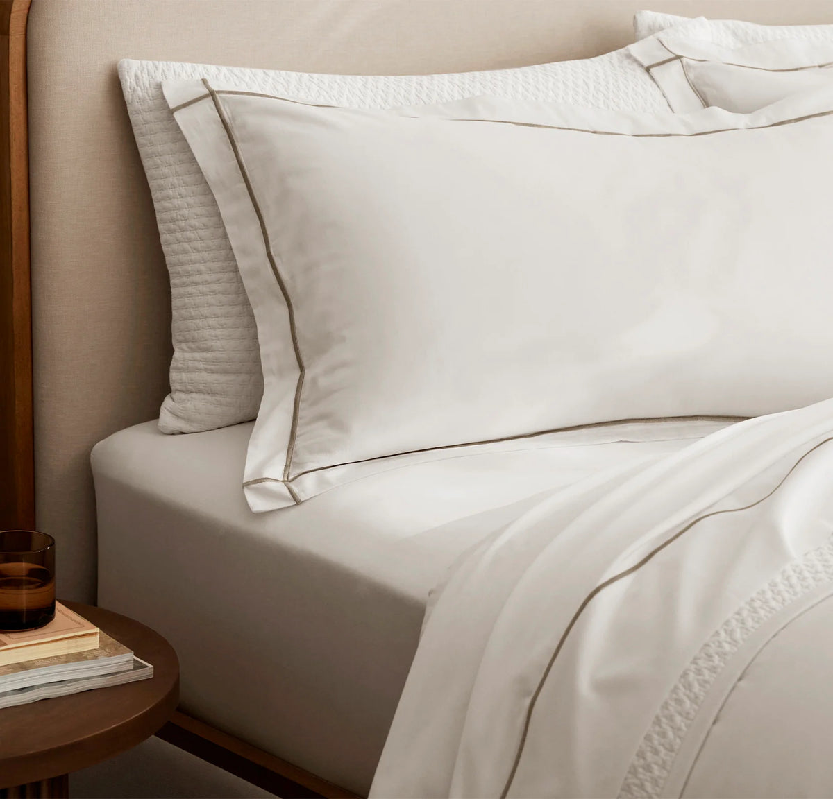 Percale Embellished Pillowcase Set - White/Oak Embroidered