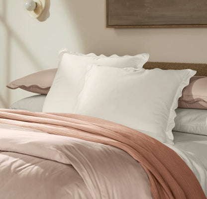 Percale Embellished Sham - White/White Curved Edge