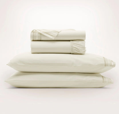 Signature Embellished Sheet Set - Cream/Sand Ladder Stitch
