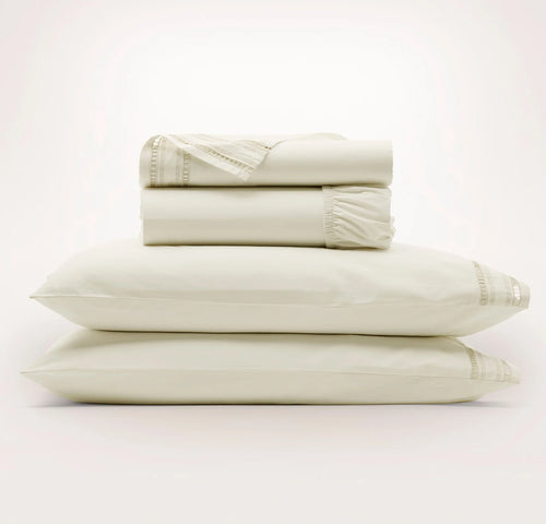 Signature Embellished Sheet Set - Cream/Sand Ladder Stitch
