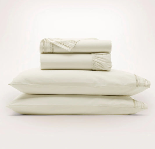 Signature Embellished Sheet Set - Cream/Sand Ladder Stitch