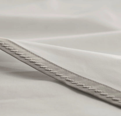 Percale Embellished Sheet Set - White/Pewter Framed