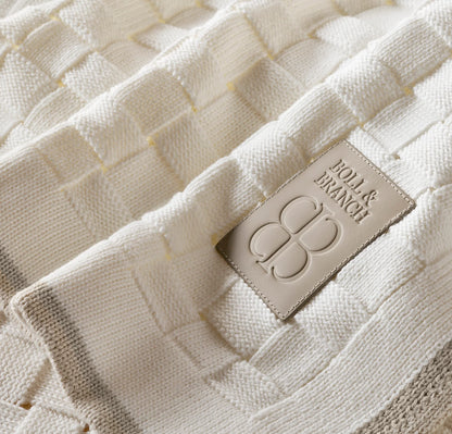 Basketweave Knit Throw Blanket - Cream/Pewter/Sand