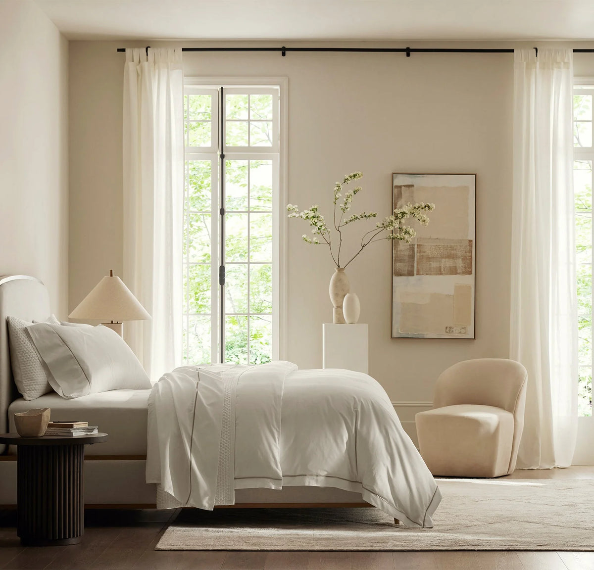 Signature Embellished Sheet Set - White/Oak Embroidered