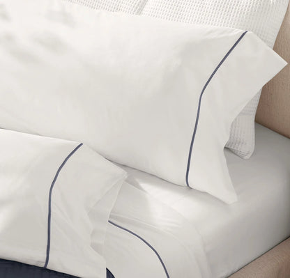 Percale Embellished Pillowcase Set - White/Mineral Embroidered