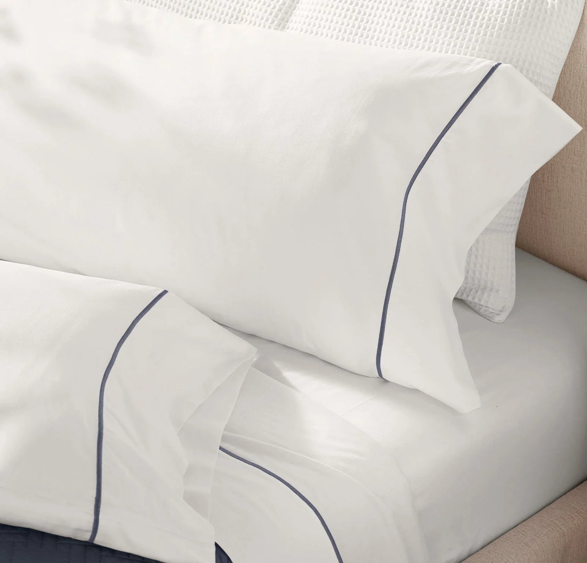 Percale Embellished Sheet Set - White/Mineral Embroidered