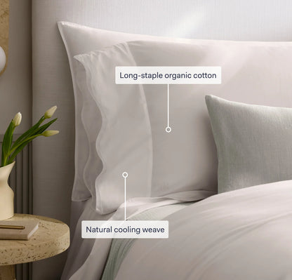 Percale Embellished Pillowcase Set - Cream/Sand Curved Edge